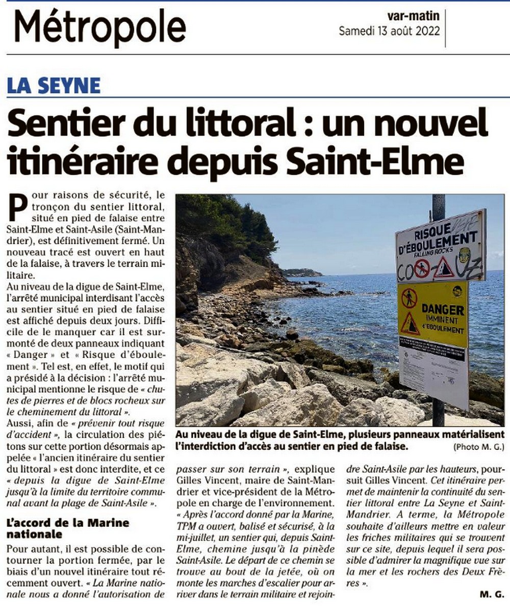 Sentier du littoral nouvel itinéraire