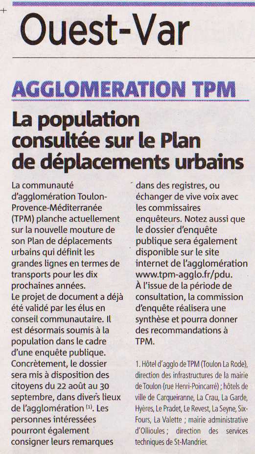 Plan déplacements urbains
