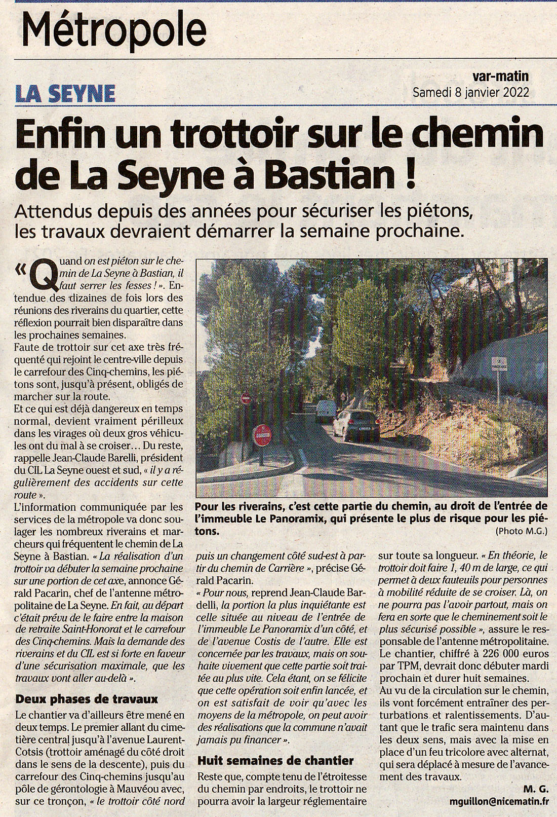 Création trottoir chemin de La Seyne à Bastian